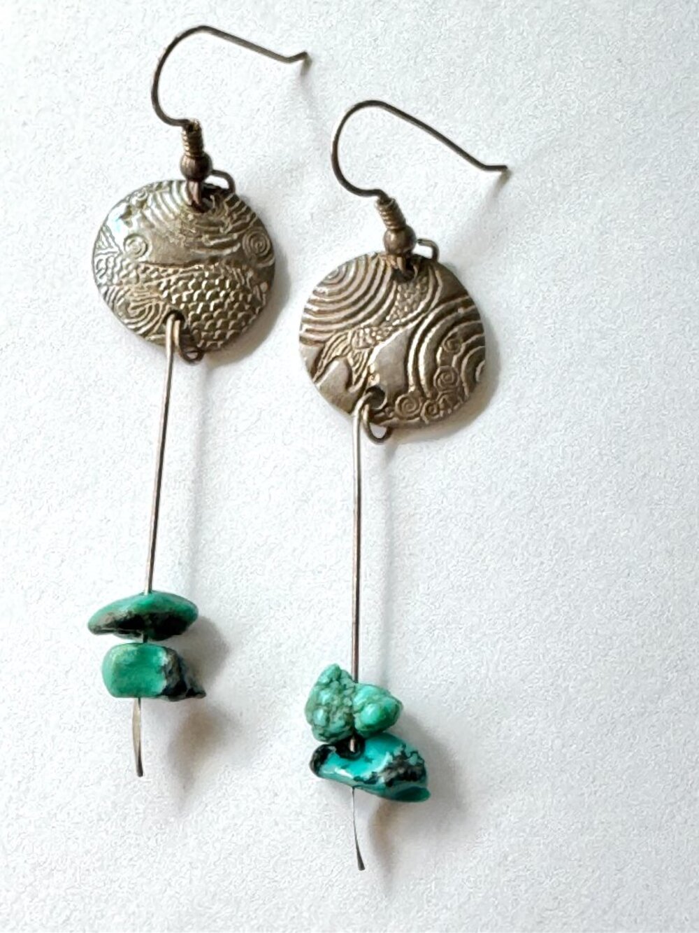 Earrings Southwest Turquoise and Silver Metal Dangle